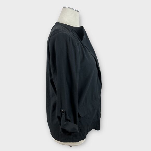 Nine West Black Minimalist Wide Collar Roll Tab Sleeve Asymmetric Jacket XL - Picture 2 of 11